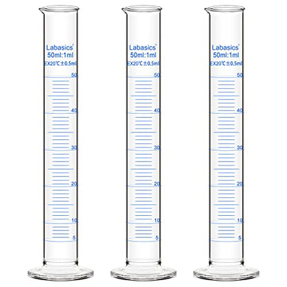 Labasics 3-Pack Borosilicate Glass 50 ml Heavy Wall Graduated Cylinder Measuring Cylinder - size: 50 ml