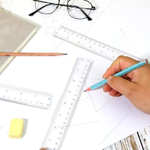 3 Pack 8 Inch Ruler Set Plastic Straight Ruler Transparent Measuring Tool Acrylic Clear Ruler for School Office Student(Transparent) - color: Transparent, size: 3 x 8 Inch