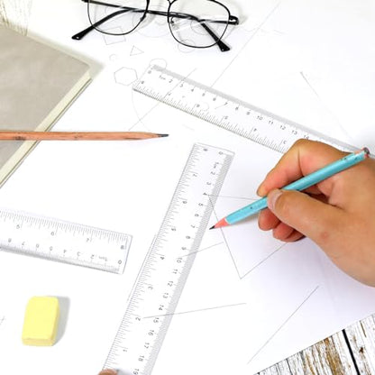 3 Pack 8 Inch Ruler Set Plastic Straight Ruler Transparent Measuring Tool Acrylic Clear Ruler for School Office Student(Transparent) - color: Transparent, size: 3 x 8 Inch