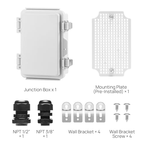 TURBRO Outdoor Electrical Waterproof Junction Box with Latches, ABS Plastic Enclosure Box with Mounting Plate and 304 Stainless Steel Wall Brackets, Hinged Grey Cover, 4.7”x2.8”x6.3” - color: Grey, size: 4.7”x2.8”x6.3”
