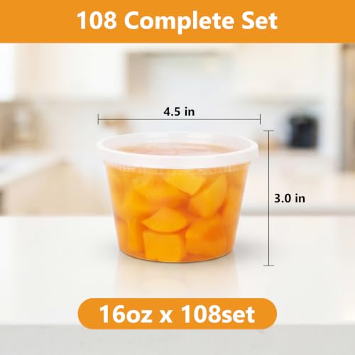 NESCCI 108 Sets (216-Piece) Deli Containers with Lids,16oz X 108 Set Each - size: 16oz X 108 Set