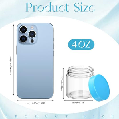 Patelai 4 Pcs Plastic Jars with Lids, Blue, 4 oz, Wide Mouth - color: Blue, size: 4 oz