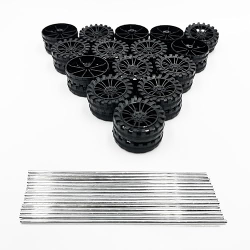 30PCS Toy Car Wheels 2mm Dia Shaft Plastic Wheels with 15PCS Shaft Round Rod Axles for RC Car Truck Robot DIY Model Toy Accessories Parts (Black) - color: Black