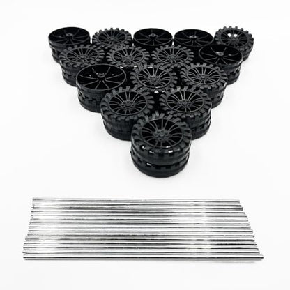 30PCS Toy Car Wheels 2mm Dia Shaft Plastic Wheels with 15PCS Shaft Round Rod Axles for RC Car Truck Robot DIY Model Toy Accessories Parts (Black) - color: Black