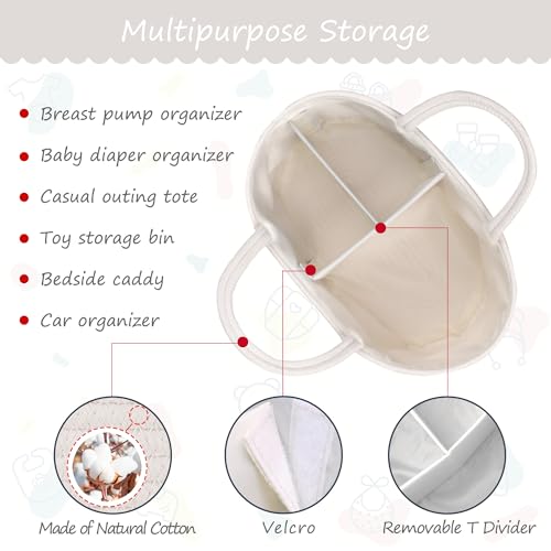 COMSE Large Cotton Rope Baby Diaper Caddy Organizer with Handles, White - color: White, size: Large