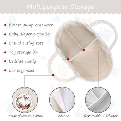 COMSE Baby Diaper Caddy Organizer with Handles, Cotton Rope, White - color: White, size: Regular