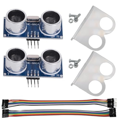 2PCS HC-SR04 Ultrasonic Sensor Module Ultrasonic ranging Module with 2PCS Housing Mounting Bracket + 10P Female to Female and 10P Male to Female Jumper Cable for Arduino - color: 2 sets