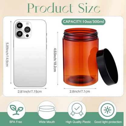 Patelai 4 Pcs Plastic Jars with Lids, Amber, 10 oz, Wide Mouth - color: Amber, size: 10 oz