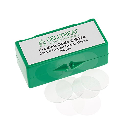 Celltreat 229174 25 mm Round Cover Glass, Fits 6 Well Plate, Sterile