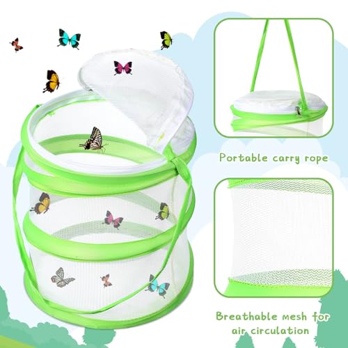 Sherr 2 Pcs Mini Butterfly Habitat Cage Mesh Foldable Insect,Green - color: Green