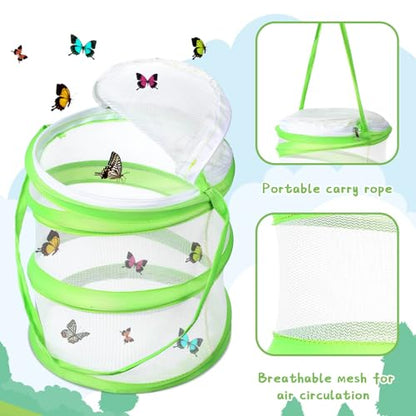 Sherr 2 Pcs Mini Butterfly Habitat Cage Mesh Foldable Insect,Green - color: Green