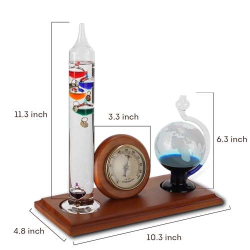 Lily's Home Analog Weather Station with Galileo Thermometer, Glass Barometer, and Analog Hygrometer, Ideal Gift for Friends and Family, Indoor & Outdoor Home Décor (10.5 in x 12 in) - style: Analog Weather Station