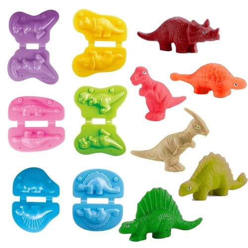 Unleash Creativity with 6 Unique Dino Molds Dough Toys Dough Accessories Set Whit 5 Bright Color .Ideal as a Gift for Kids Aged 3-4-8 Years