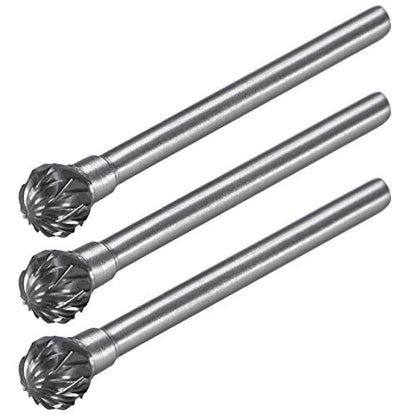 uxcell 3pcs Tungsten Carbide Rotary Files 1/8" Shank, Double Cut, 6mm Dia