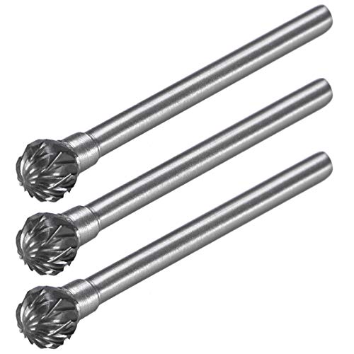 uxcell 3pcs Tungsten Carbide Rotary Files 1/8" Shank, Double Cut, 6mm Dia