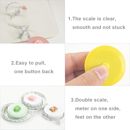 ELANE Tape Measure Package Includes 9 Cartoon Cute Mini Tape Measures for Body, Sewing, Cutting, Weight Loss Measurement(Colorful-Animal) - color: Colorful-animal