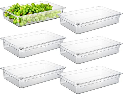 CURTA 6-Pack Full Size 4" Deep NSF Polycarbonate Food Pans | Dishwasher & Freezer Safe Clear Container for Prep Tables, Buffet, Salad Bar, Commercial & Home Kitchen - color: Full Size, size: 4" Deep