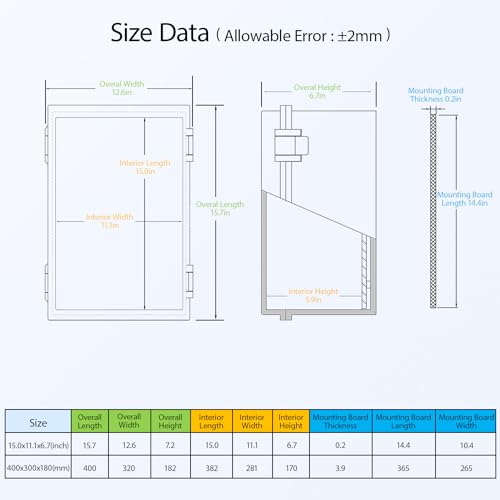 Electrical Box, IP65 Waterproof Dustproof ABS Plastic Enclosure, Outdoor and Indoor Project Box Hinged Cover with Mounting Plate Wall Brackets, Outer Dimension 15.7"x 11.8" x 7.1", Grey - size: 15.7"x 11.8" x 7.1" (1pc)