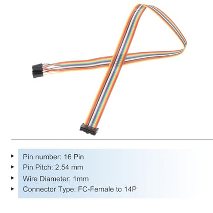 MECCANIXITY 1 Pcs IDC Rainbow Wire Flat Ribbon Cable FC-Female to 14P 19.6 Inch Length 2.54mm Pitch Breadboard Jumper Wires for Electronic Projects - size: 19.6 Inch, style: 14 Pin