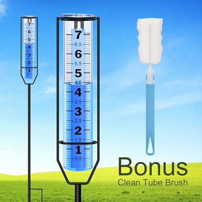 Rain Gauge Upgraded, 7" Freeze Proof Thickened Rain Gauge Outdoor Best Rated, Large Clear Numbers and Adjustable Height Rain Measuring Tool for Garden, Yard, Lawn, Patio, and Farm Use