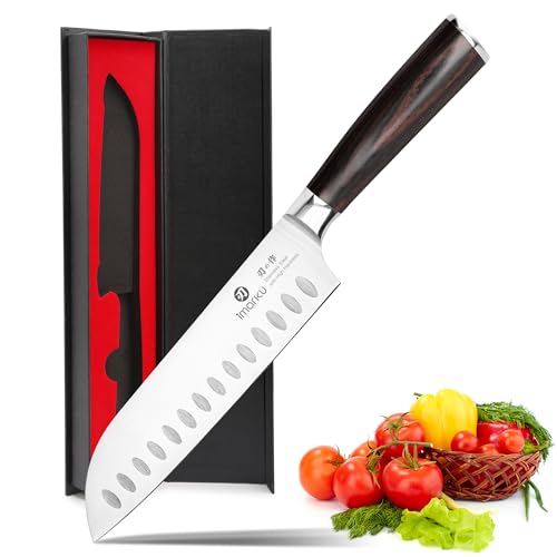 imarku Santoku Knife 7 Inch with Sharp Japanese High Carbon Stainless Steel - color: Brown and Silver