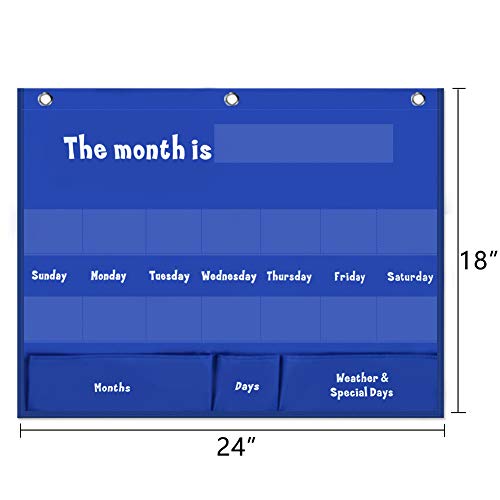 Classroom Calendar Pocket Chart for Kids, Weekly Weather Chart, Blue