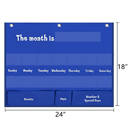 Classroom Calendar Pocket Chart for Kids, Weekly Weather Chart, Blue