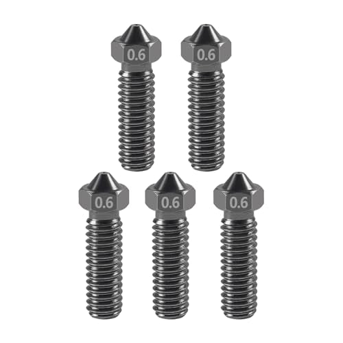 Aokin 5 Pcs 0.6mm 3D Printer Hardened Steel Nozzles for Volcano Nozzle with High Temperature Wear Resistant for Anycubic Vyper, Kobra Max, Kobra Plus, 1.75mm Filament 3D Printer - color: 0.6mm