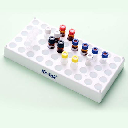 Ks-Tek 2Pcs Vial Rack,White Polypropylene(PP) Vial Holder for 2mL Autosample Vial with 50 Holds Diameter 12mm,Stackable Vial Racks,Centrifuge Tube Rack,Bottle Racks