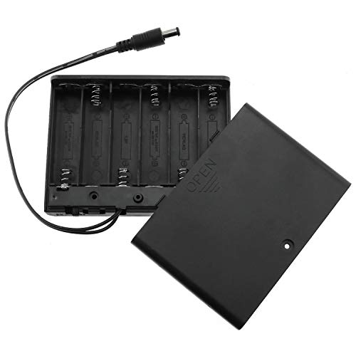 E-outstanding Battery Box 6x1.5V AA Battery Case Holder Black Enclosed Box with ON/Off Switch and 5.5mm x 2.1mm DC Plug
