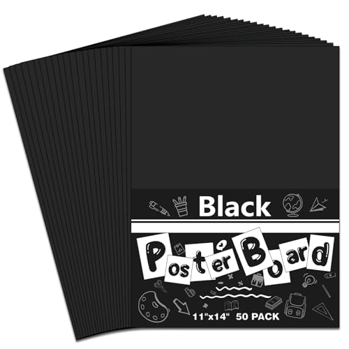 11"x14" Black Poster Board, 50 Pack Black Poster Paper, 230GSM Thickness - color: Black, size: 11x14 inch