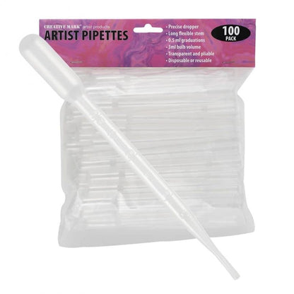 Creative Mark Plastic Pipettes - Pack of 100-6" Long, 3ml Volume, Easy-to-Read Graduations - Ideal for Mixing Paints, Inks, Dyes, and Fluid Acrylics - Disposable for Easy Cleanup