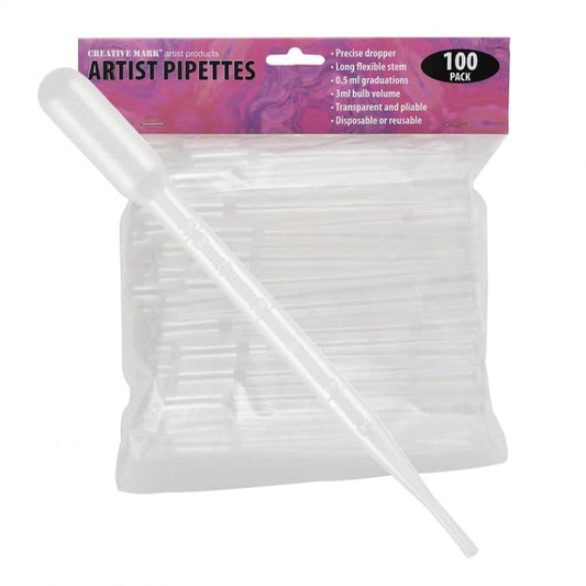 Creative Mark Plastic Pipettes - Pack of 100-6" Long, 3ml Volume, Easy-to-Read Graduations - Ideal for Mixing Paints, Inks, Dyes, and Fluid Acrylics - Disposable for Easy Cleanup