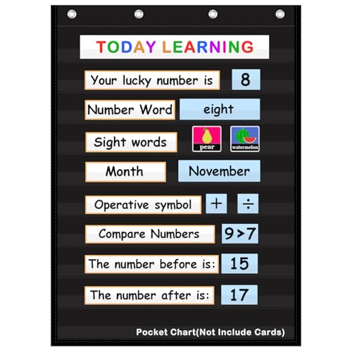 AUVCAS 10-Pocket Standard Pocket Chart for Classroom & Homeschool,Black - color: Black, size: 43"L x 28"W