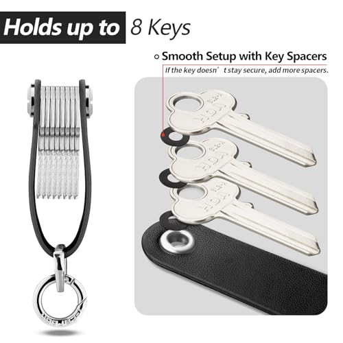 T-carbon Carbon Fiber Key Organizer, Compact Key Holder, Silent Keychain, Expandable Key Case Holds Up to 8 Keys - color: Black