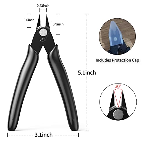 Flush Cutters Micro Wire Cutters 10 Pack Model Nippers Filament 3d Print Snips Flush Cutter for for Jewelry Making, Zip Tie, Copper Wire, Crafts, Floral, Electronics, Black, 5 Inch - color: Black ( 10 Pack )