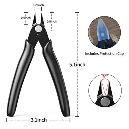 BOENFU Flush Cutters Spring Loaded Jewelry Pliers Side Wire Cutter - color: Black ( 1 Pack )