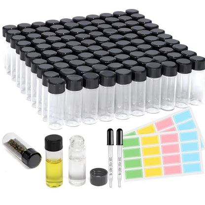 4ml Clear Glass Vials with Lids 100pcs Sample Bottle with Droppers & Lables - size: 4ml 100pcs