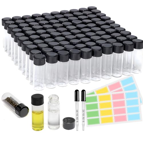 4ml Clear Glass Vials with Lids 100pcs Sample Bottle with Droppers & Lables - size: 4ml 100pcs