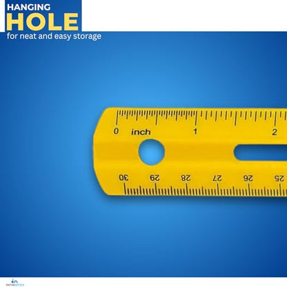 1InTheOffice Plastic Ruler 12 Inch, Metric Rulers with Inches and Centimeters, Office and School Rulers, Assorted Color, 6 Pack