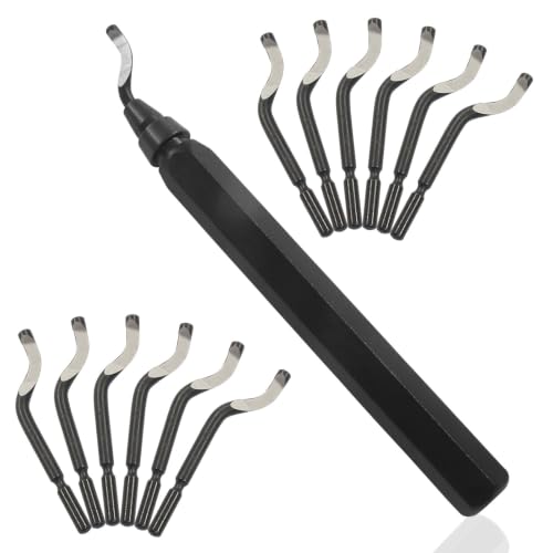 Deburring Tool with 12-Pcs BS1010 HSS Swivel Blades, Black Handle - color: Black