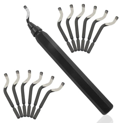 Deburring Tool with 12-Pcs BS1010 HSS Swivel Blades, Black Handle - color: Black