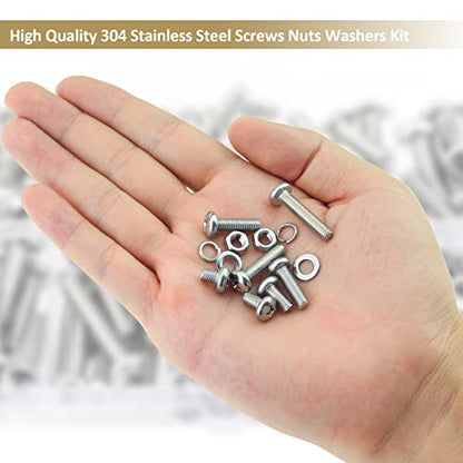 242 Pieces M5 x 6/8 /10/12 /16/20 /25mm Phillips Pan Head Machine Screws Nuts Washers Assortment Kit, 304 Stainless Steel, Fully Machine Thread - size: M5