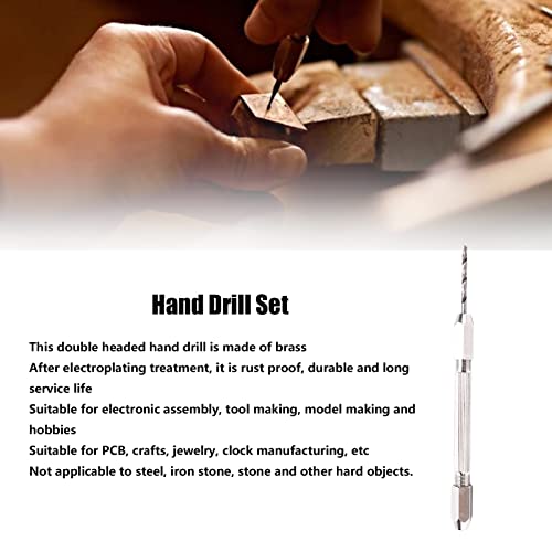 Double Hand Drill, Proof Durable Brass Construction with 2 Collet Design, Precision Twist Bit Hand Drill Set for Electronic Assembly, Model Making, Hobby Projects
