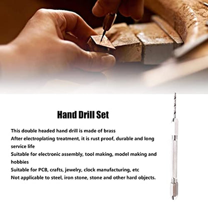 Double Hand Drill, Proof Durable Brass Construction with 2 Collet Design, Precision Twist Bit Hand Drill Set for Electronic Assembly, Model Making, Hobby Projects