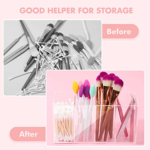 2 Pack 4 Compartment Acrylic Makeup Organizer with Lid Lash Cart Organizer for Lash Techs Bathroom Storage with 4 Tray Eyelash Mascara Brushes Supplies Brush Holder for Cosmetics or Office Supplies