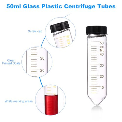 PATIKIL 50ml Centrifuge Tubes, 10 Pcs Glass Graduated Centrifuge Vials with Screw Cap Conical Bottom Test Tube Storage Container for Sample Laboratory Liquid - size: 50ml