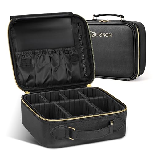 JUSRON Portable Makeup Artist Organizer Bag with Adjustable Dividers, Makeup Brush Holder Storage (Black, Small) - color: Black, size: Small