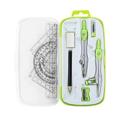 Unjoo Math Geometry Set 10 Pcs, Compass and Protractor for Students(Green) - color: Green