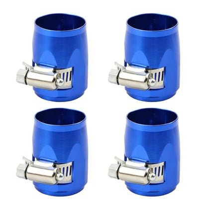 Aluminum Hose End Finisher Clamp, Universal Fit, Red Chrome Finish, 4pcs Set for Stainless Steel and Rubber Hoses, Model (Blue, 14AN) - color: Blue, size: 14AN